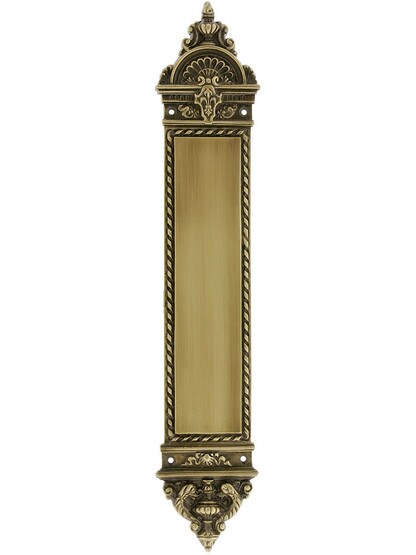 16 1/4 inch Blois Pattern Push Plate In Antique Brass.